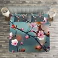thumbnail image 3 of Ambesonne Nature Quilted Bedspread Set 3 Pcs, Blooming Sakura Flowers, Queen Size, Pale Pink Orange, 3 of 3