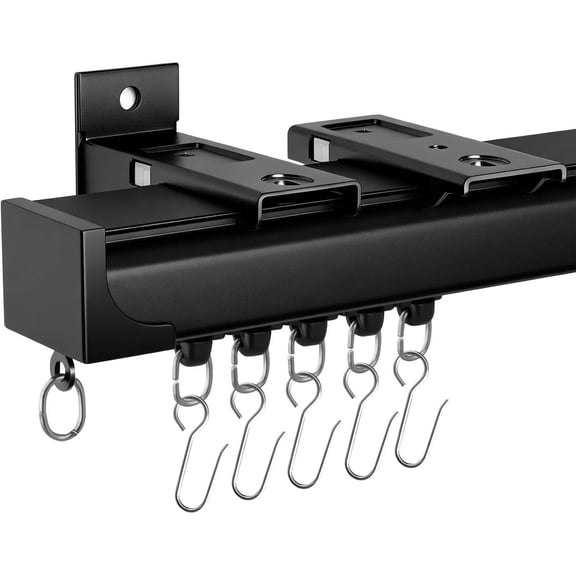 Ceiling Wall Mounted Curtain Rail System Black with Hooks Heavy-duty Curtain Track