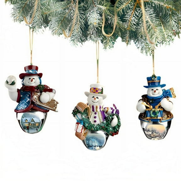 The Bradford Exchange Snow-Bell Holidays Ornaments #2 Set of 3 Christmas Decoration by Thomas Kinkade 3.5-inches