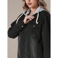 thumbnail image 5 of INSPIRE CHIC Women's Denim with Hood Distressed Long Sleeve Button Down Detachable Hoodie Jacket 2XL Black, 5 of 6
