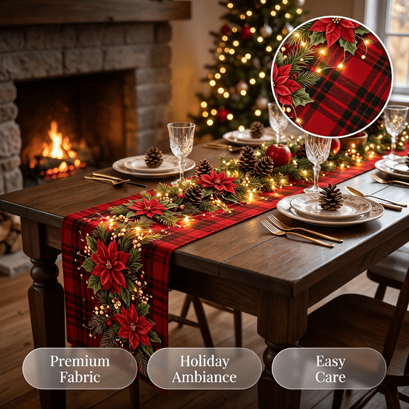 Christmas Table Runner Christmas Party Decorations Festive Cloth Stain Resistant & Easy Clean for Home Dining Table Family Gathering Kitchen by MPOISVA