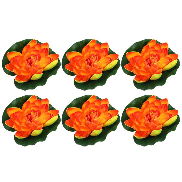 6uds Artificial Flotante Loto Flor, Artificial Loto Flor para Jardín Estanques Piscina Decoración, Naranja, 7
