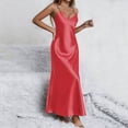 thumbnail image 4 of Bosfbaoi Nightgowns For Women Solid Color Satin Spaghetti Strap Nightgown Deep V-Neck Side Slit Maxi Sleep Dress, 4 of 8