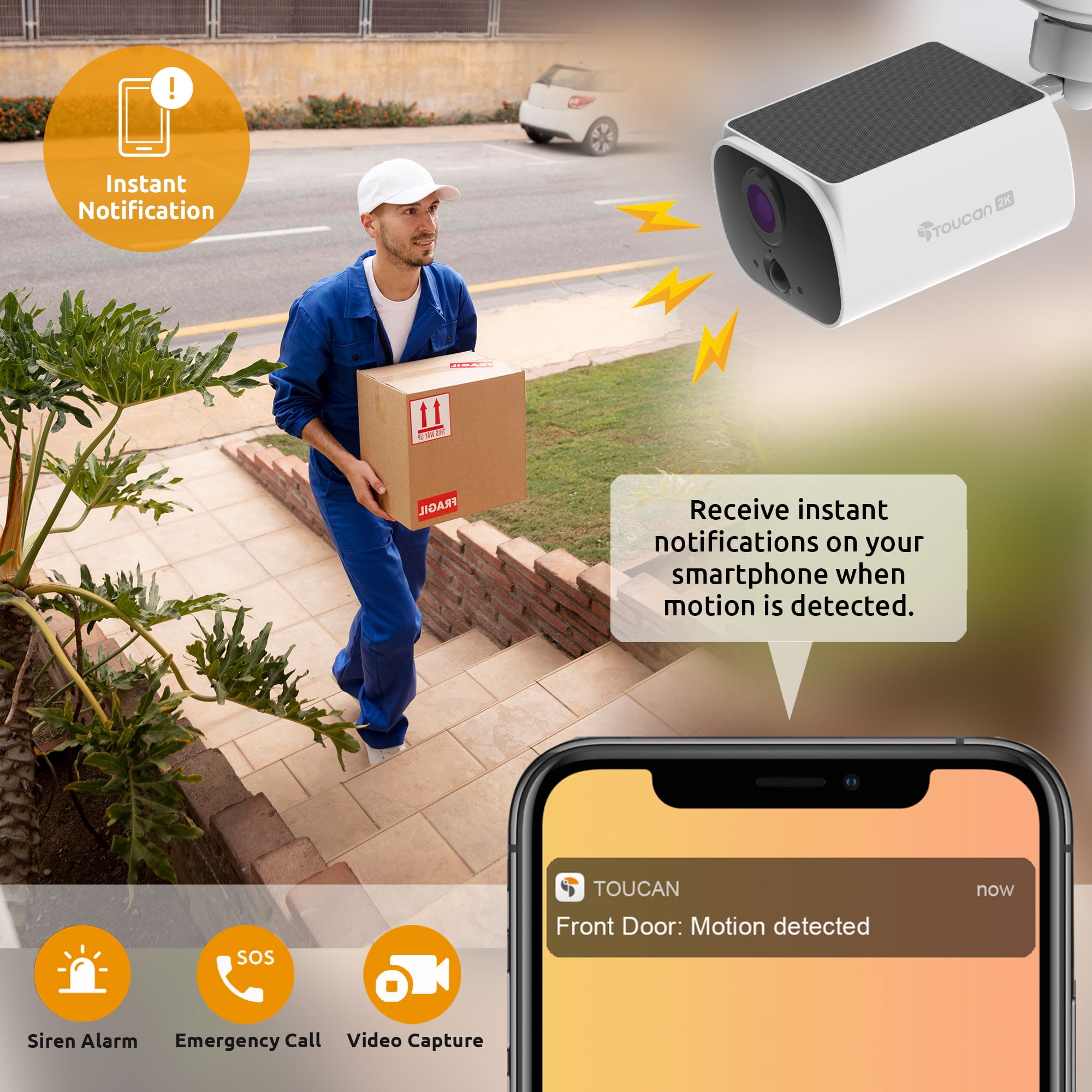 Toucan Solar Wireless Security Camera, 2K Resolution, Continuous Power, No Subscription Require