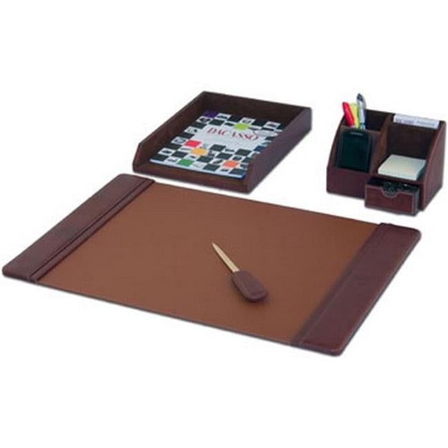 Dacasso Mocha Leather Desk Set With Organizer 4 Piece