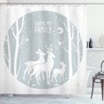 thumbnail image 1 of Family Shower Curtain, Christmas Season Inspired White Silhouette Deer and Trees in a Circle Frame, Fabric Bathroom Set with Hooks, 69W X 75L Inches Long, Pale Grey and White, by Ambesonne, 1 of 3
