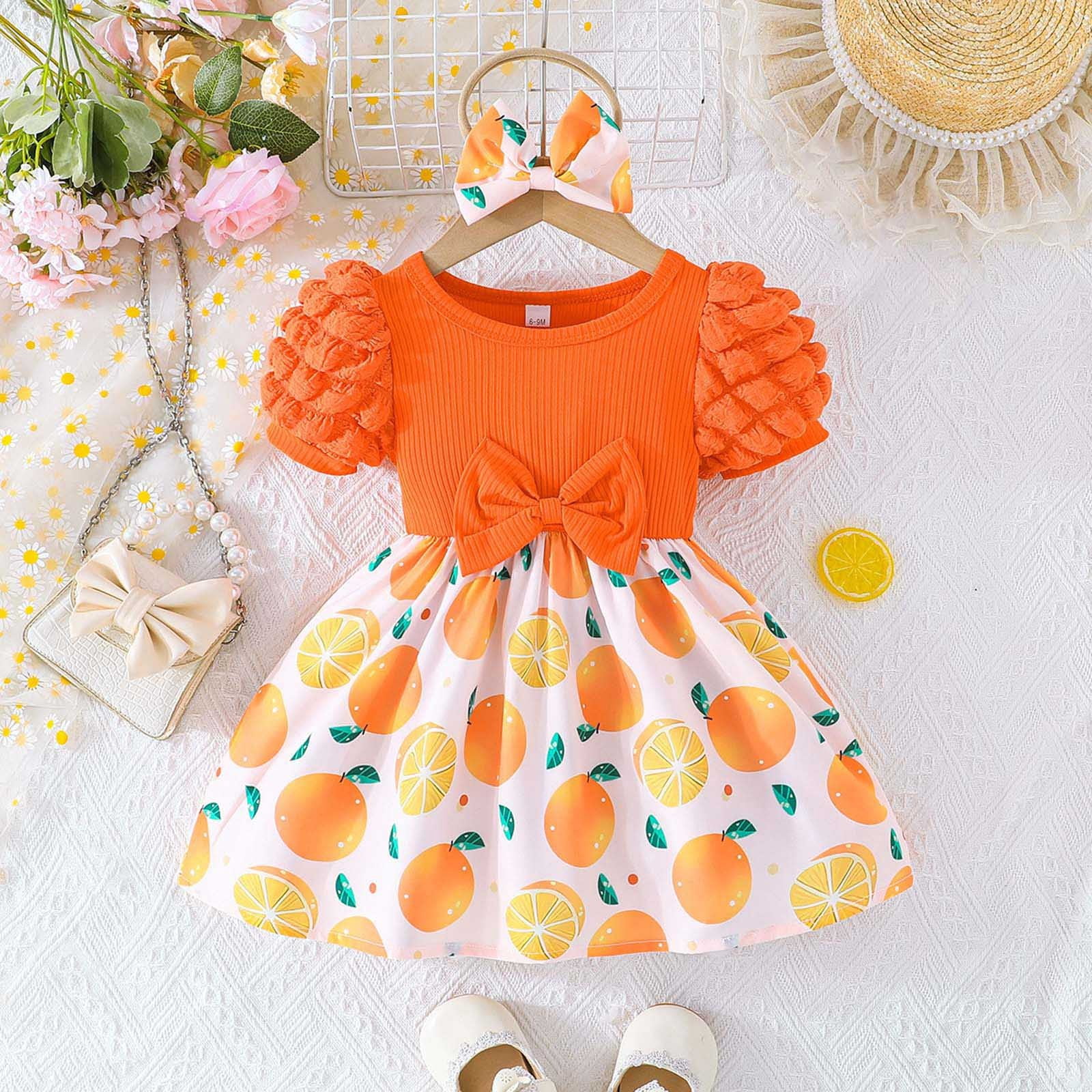 EHQJNJ Girls Dresses Size 14-16 Baby Girls' Floral Orange Dress with Bow  and Headscarf Set | 2 Piece Spring Summer Outfit Girl Dress - Walmart.ca