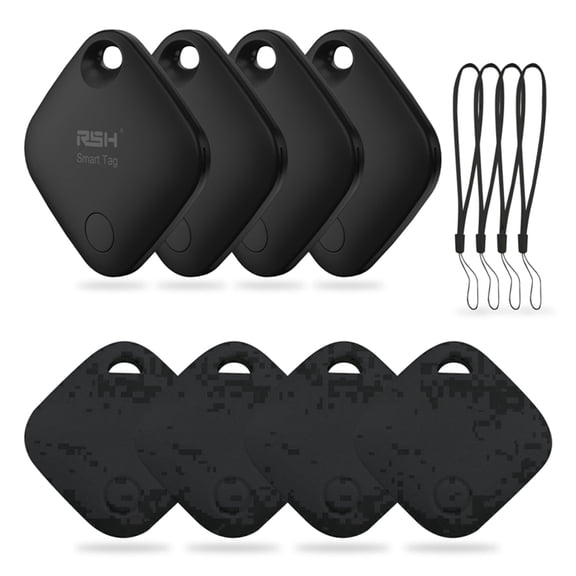 RSH Bluetooth Tracker Tag Smart Tag Key Finder Locator for Keys Wallet Luggage Backpack, Item Finder Compatible with Apple Find My Ios 4 Pack Black