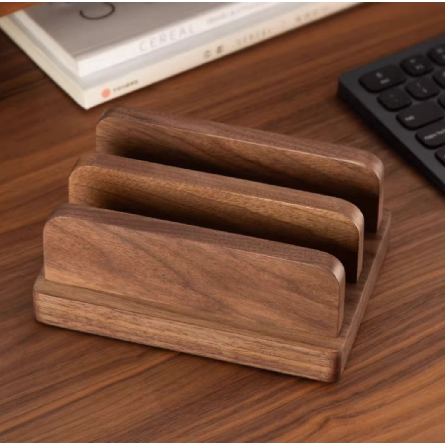 Adjustable Wooden Vertical Laptop Stand, Solid Wood Desktop Holder for Notebook/iPad/Tablet, Space-Saving Computer Stand with Heat Dissipation