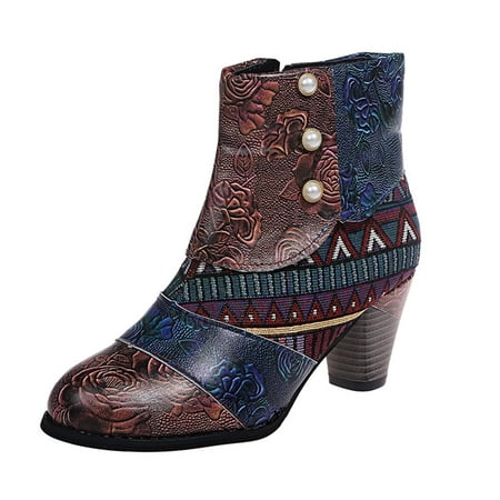 

Tangnade Casual Shoes Fashion Womens Shoes Breathable Chunky High Heels Retro Zipper Short Boots