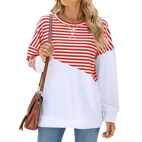 Women's Sweatshirt Long Sleeve Side Slit Top Round Neck Casual Pullover