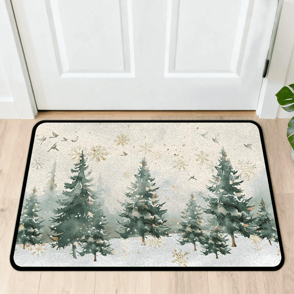 CURLYOOT Winter Forest Tree Indoor Doormat, Non-Slip Absorbent Door Mat 24" x 16", Entrance Floor Mat Washable Entry Doormats for Entryway Front Back Door