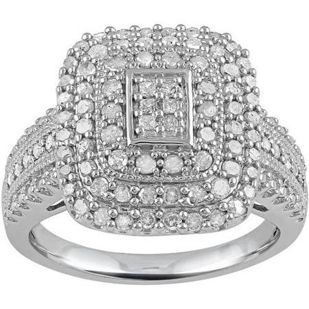 1 Carat T.W. Princess & Round Cut Diamond Ring in Sterling Silver