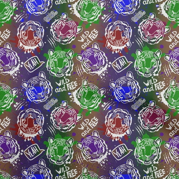 oneOone Cotton Poplin Twill Medium Blue Fabric Colourful Animal Face Fabric For Sewing Printed Craft Fabric By The Yard 56 Inch Wide