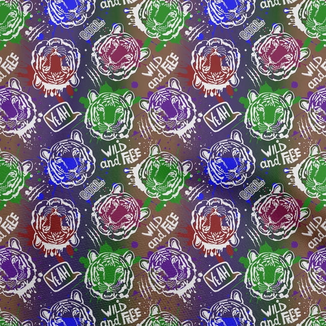 oneOone Rayon Medium Blue Fabric Colourful Animal Face Sewing Craft Projects Fabric Prints By Yard 56 Inch Wide
