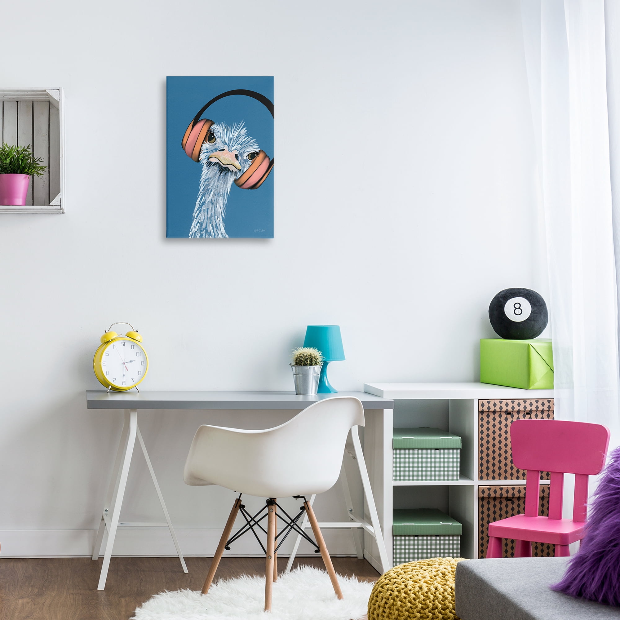 Stupell Industries Ostrich with Headphones Animals & Insects Painting Gallery Wrapped Canvas Art Print Wall Art, 16 x 24