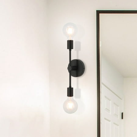 Wall Light Double Black Wall Sconce  2 Light Vanity Light with LED Bulb for Bathroom Hallway Bedroom XB-W1234-2-MB-G30 XiNBEi Lighting