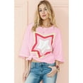 thumbnail image 3 of Colorblock Star Patched Half Sleeve Oversized Tee, 3 of 11