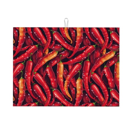 

Dish Drying Mat Chili Pepper water droplets Absorbent Microfiber Kitchen Mat Heat Resistant Drying Mat Kitchen Counter for Dishes Utensils Pots Pans Drainer Mats 18x24in