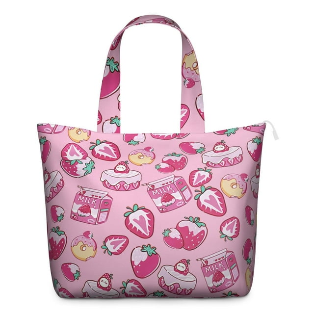 Lightweight Weekender Bag with Strawberry Fruity Berry Prints Large Capacity Travel Tote Bag Featuring Kawaii Red Berry Summer Flowers, Multipurpose Use