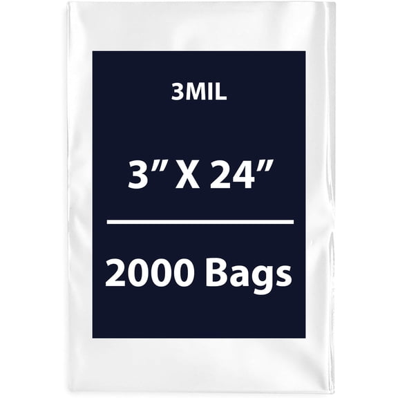 Clear Flat Poly Bags, 3Mil 3" X 24" & 2000 Bags | Low-Density Polyethylene (LDPE), Flat Open Top Plastic Packaging Packing | Flexible and Durable Plastic Bags
