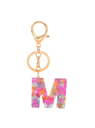 1Pc Real Dried Flower Letter Alphabet Keychain Crystal Resin Words