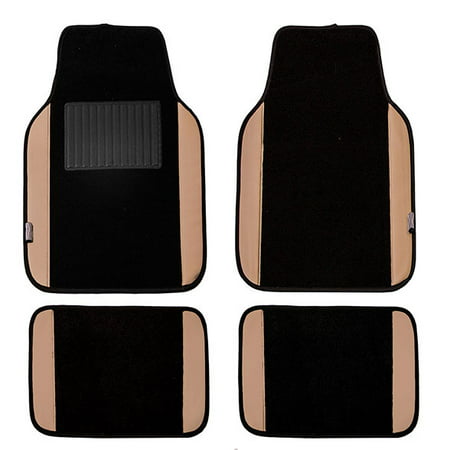 FH Group High Quality PU Leather Trim 4 Piece Carpet Floor Mats, Tan and (Best Quality Car Mats)