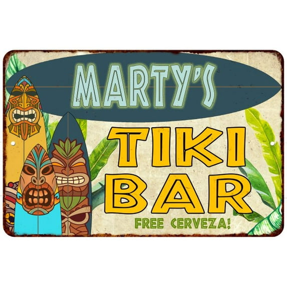 Marty's TIKI BAR Island Gift Sign Metal Wall Decor 8x12 108120058336