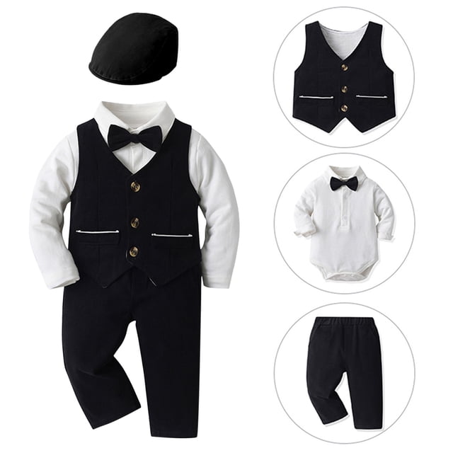 WUANDIXFA Tenue Formelle pour Garçons Costume pour Enfants Ensemble de Gilet Gentleman pour Garçons Robe de Spectacle Fleur Costume de Fin de Semaine pour Garçons Costume d'Anniversaire pour Garçons Costume pour Garçons Noir, 2-3 Ans