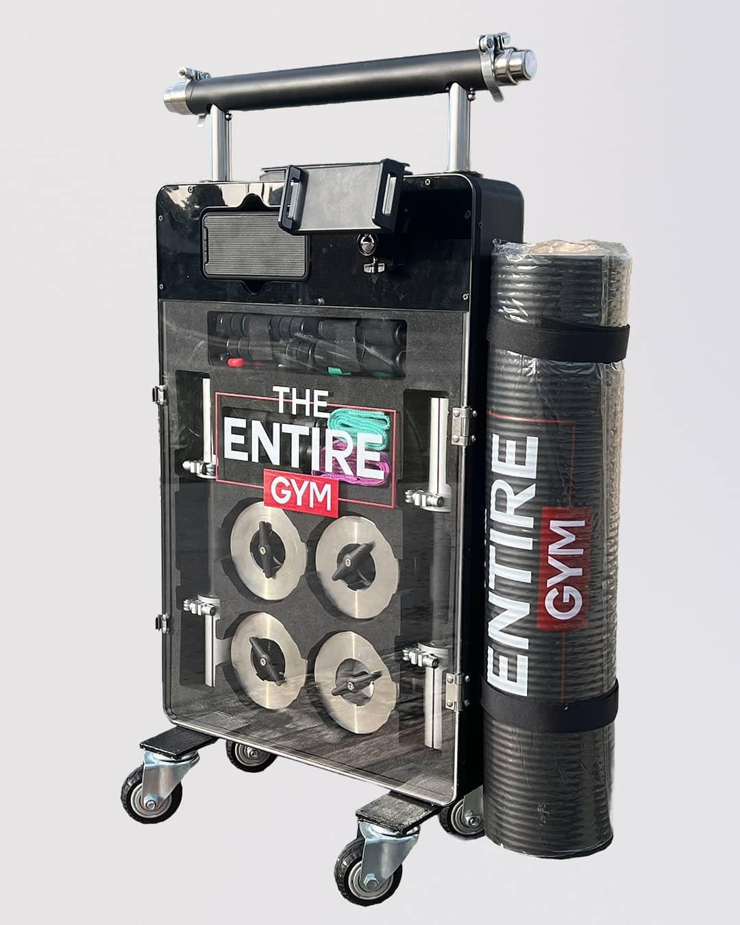 A The Entire Gym- Portable Home Gym Fitness Solution,Dumbbells Jump Rope Resistance Tube Booty Bands Workout Mat Bluetooth Speaker All-in-one Compact Full-sized Gym Rolling Case