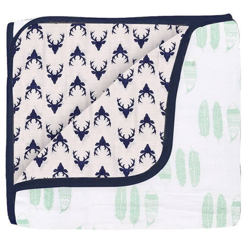 Bacati - Tribal Mint/Navy Feathers Buck Triangles Muslin Boys Crib Bedding Set