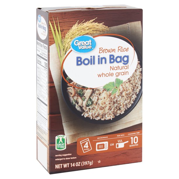 Great Value Boil in Bag Brown Rice, 4 count, 14 oz - Walmart.com ...