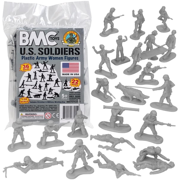 Figuras de soldado de Plastic Army BMC para mujer, 36 unidades, color gris