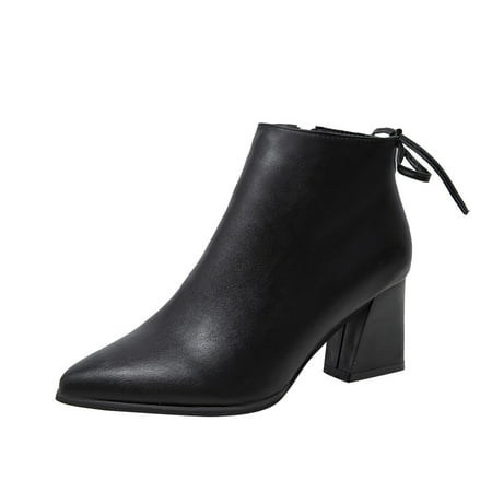 

Mackneog Breathable Shoes Women s Chunky Heels High Short Retro Boots Zipper Women s Boots Gift on Clearance