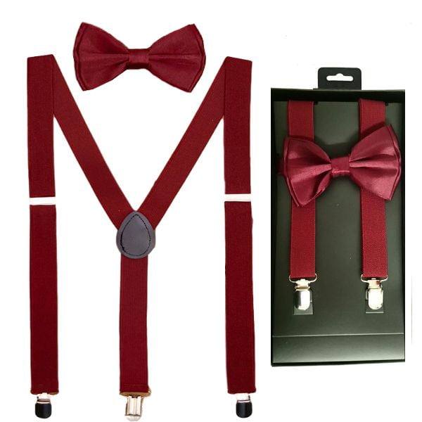 Braces Bow Tie & Pocket Handkerchief Set Wedding / Prom Boys 2" Slim Tie 
