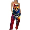 thumbnail image 3 of QATAINLAV Womens Cotton Adjustable Strap V Neck Jumpsuits Casual Loose Fit Wide Leg Rompers Fashion Mask Graphic Print Overalls Mardi Gras Outfits Multicolor XL, 3 of 6