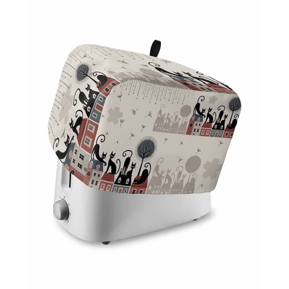 Black Cat Toaster Cover 4 Slice, Large Kitchen Appliance Covers, Cartoon Modern Art Toaster Oven Cover with Loop, Bread Machine Cover Polyester Dust Cover Protection