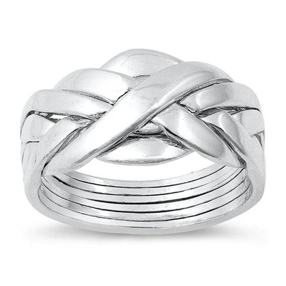 High Polished Complex Puzzle Ring .925 Sterling Silver Band Jewelry Female Male Unisex Size 9