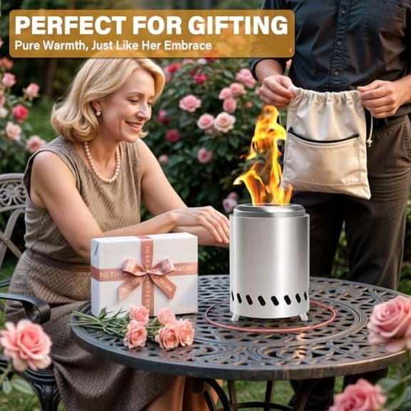 HGD Small Tabletop Fire Pit, Smokeless Table Top Firepit, Portable Mini Stove with Carry Bag for Camping Backyard Patio Garden Picnic, Fueled by Pellets or Wood, Stainless Steel, S