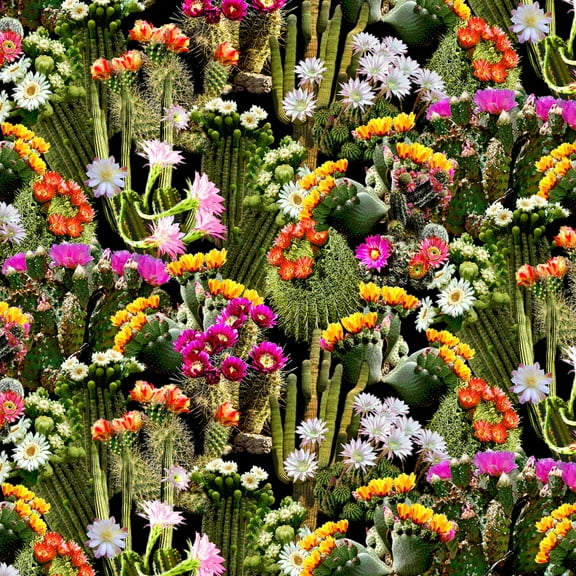 Timeless Treasures Packed Cacti Flowers Cactus 100% Cotton Fabric by The Yard