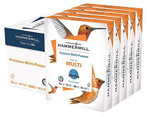 8.5 x 11-5 Ream Hammermill Printer Paper 2,500 Sheets - 97 Bright Made in the USA New Premium Inkjet & Laser Paper 24 lb 