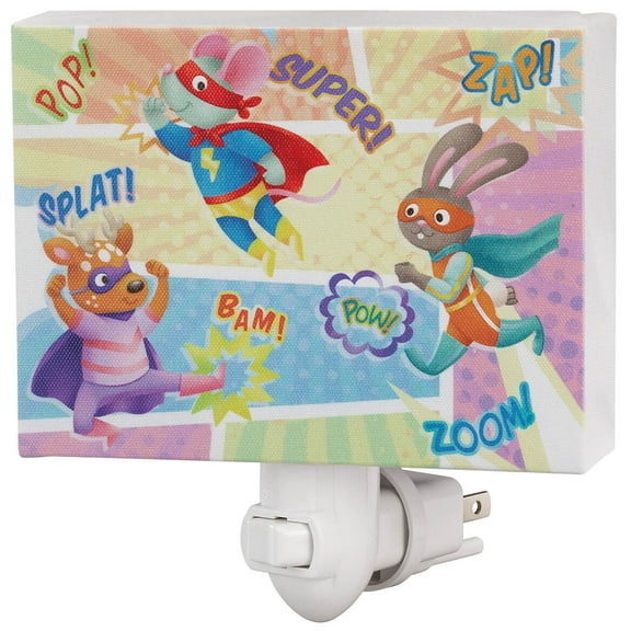 Superheros Children's Night Light, MDF Plastic - Measures 5 1/4" Long x 3 7/8" Wide x 1 3/4" High