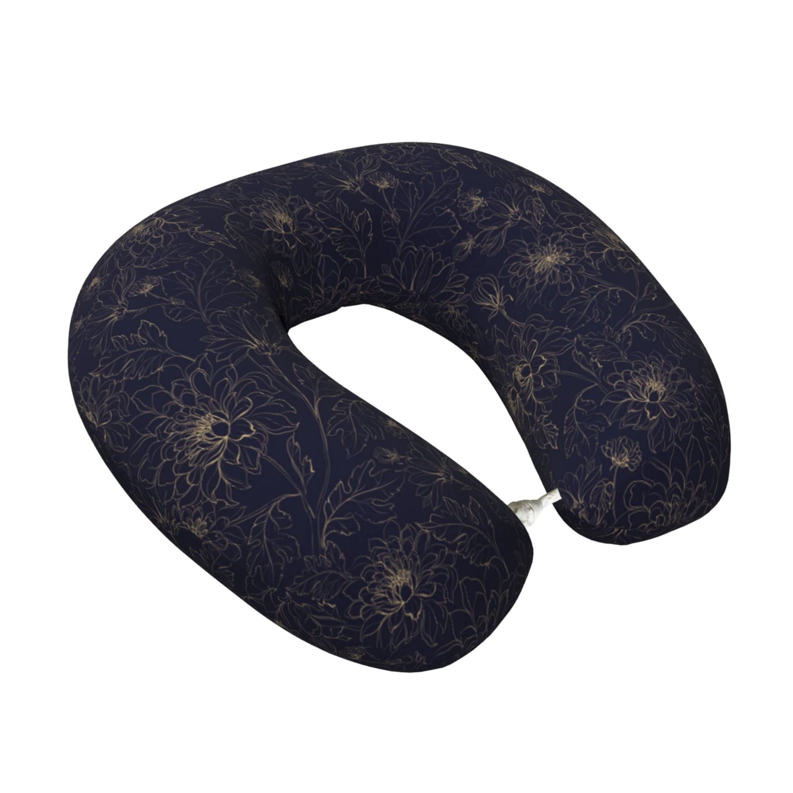 Xecao Copper-Gold Gloss Outline Chrysanthemum Print Memory Foam Cervical Neck Pillow Versatile U-Shaped Pillows for Home,Office,Camping,Travelling,Soft Washable Cover