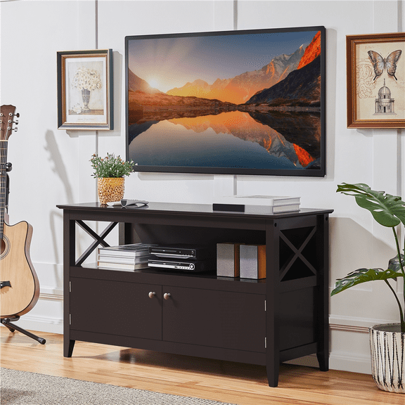 Renwick X-Shape Wood TV Stand for TVs up to 50 in,Espresso