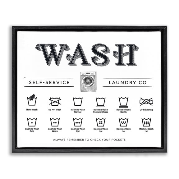 Stupell Industries Wash Cycles Instructions Black Framed Floater Canvas Wall Art design by Lettered and Lined, 17 x 21