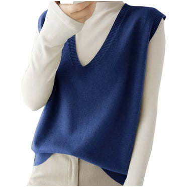 AherBiu Sweater Vests for Women V Neck Sleeveless Pullover Knitted Tops Solid Color Basic Tank Sweaters