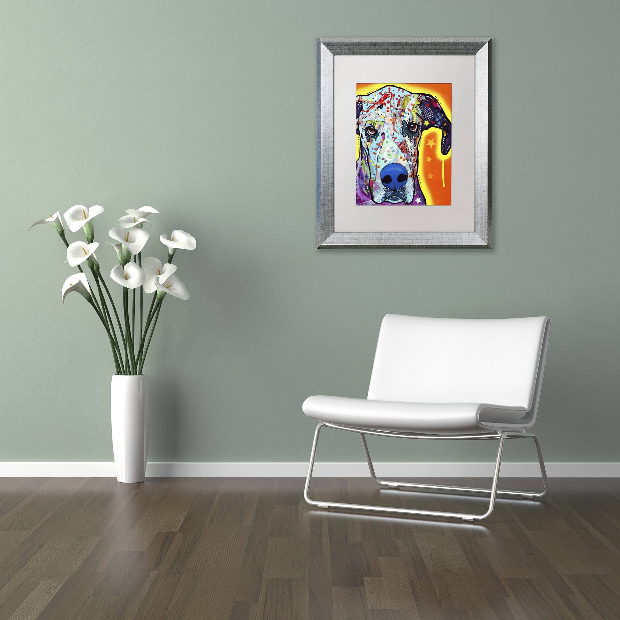 Trademark Fine Art "Great Dane" Canvas Art by Dean Russo, White Matte, Silver Frame