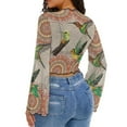 thumbnail image 3 of SCRAWLGOD Boho Bell Sleeve Tops for Women Size M Mandala Hummingbird Women Bell Sleeve Y2K Tops Casual Slim Shirts for Ladies Lettuce Trim Blouse Y2K Shirts, 3 of 7