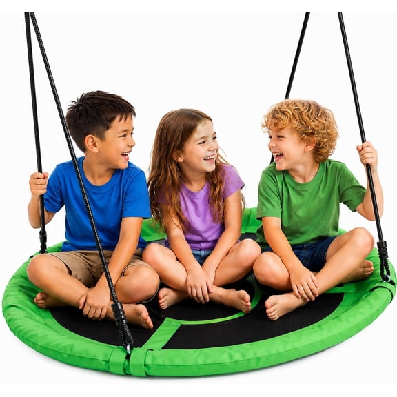Eastern Jungle Gym Green Nest Saucer Swing 39" Round Heavy-Duty Steel Frame, Weatherproof 600D Seat, Adjustable Poly Rope for 8' Swing Beam – Outdoor Saucer Swing for Kids