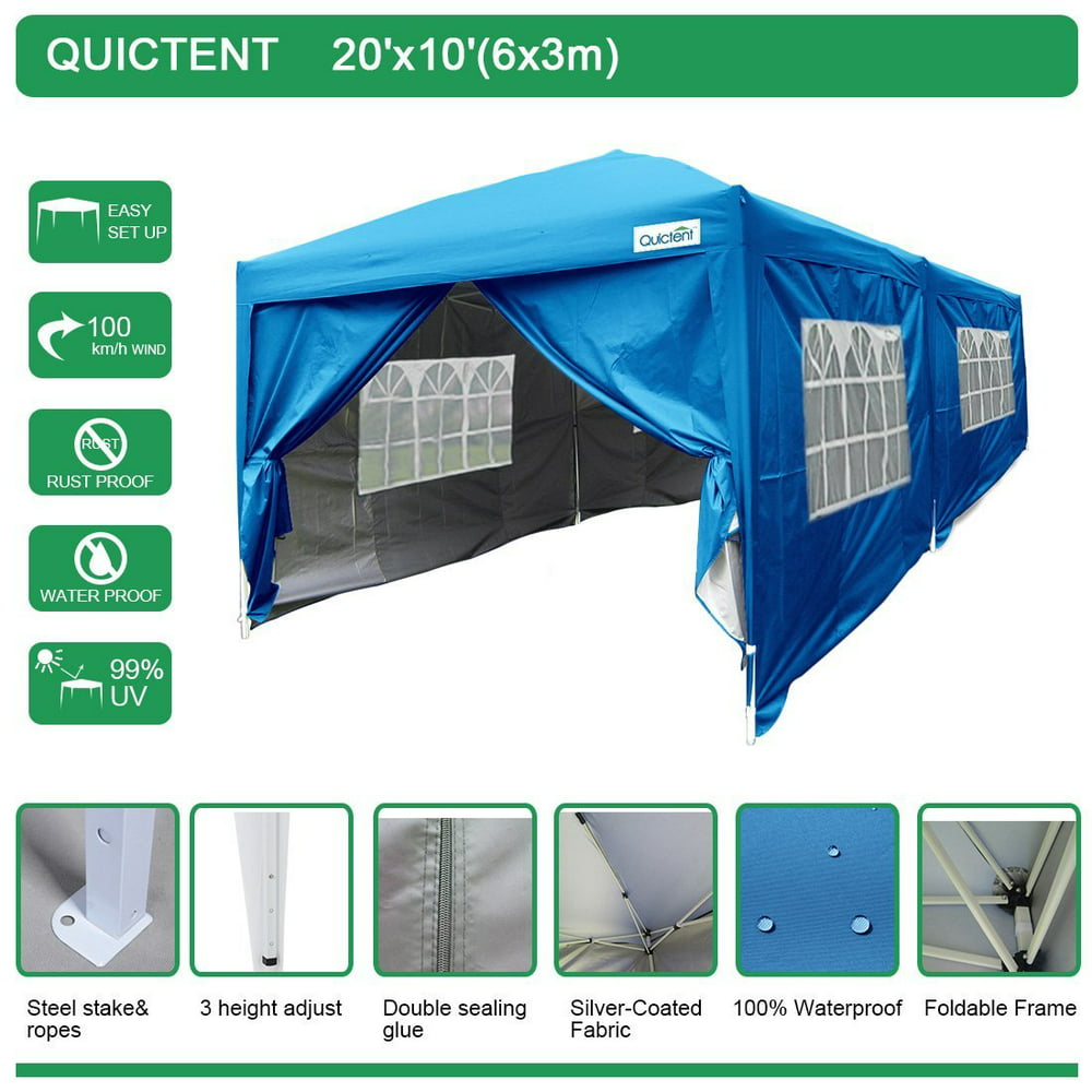 Quictent SilvoxWaterproof 20x10'EZ Pop Up Canopy Commercial Gazebo Party Tent Light Blue